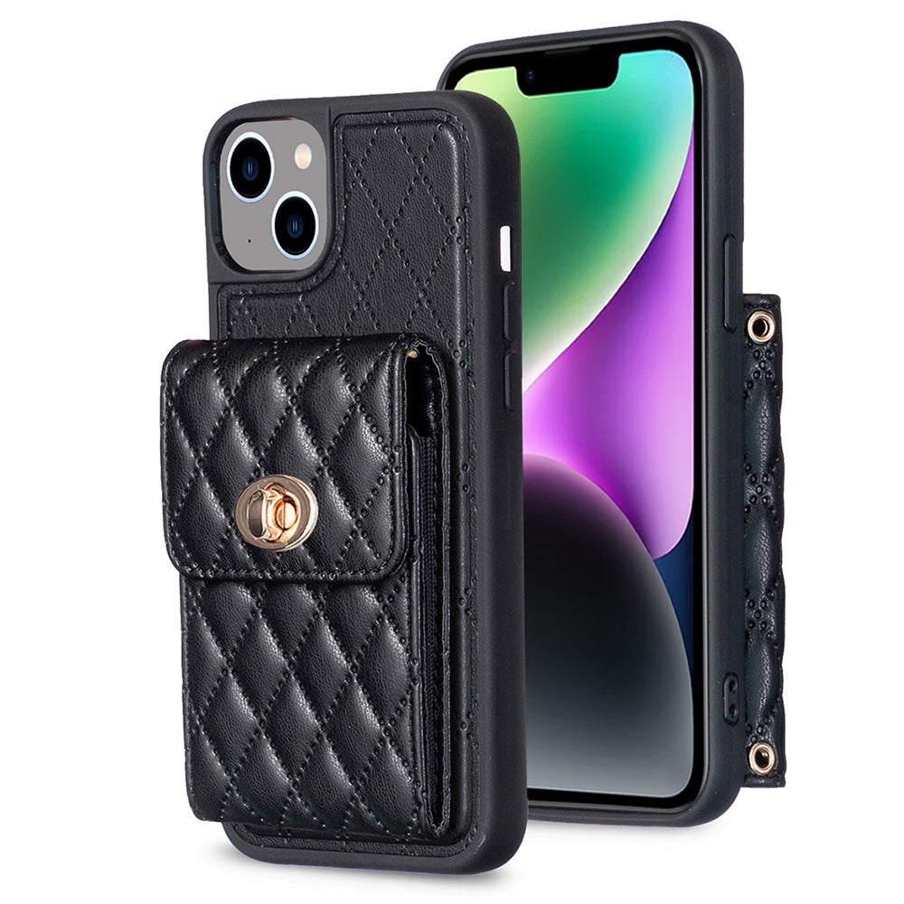 BF20-Style For iPhone 14 Plus PU Leather TPU Case Protective Phone Shell with Card Holder Strap BF20-Style For iPhone 14 Plus PU Leather TPU Case Protective Phone Shell with Card Holder Strap